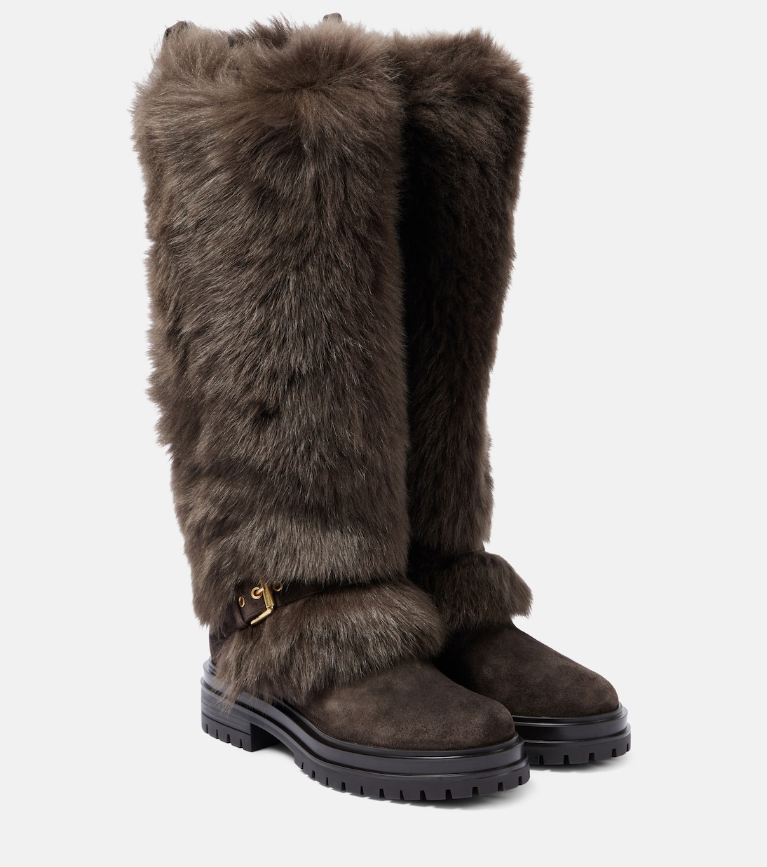 Зимние ботинки Maverick из овчины и замши Gianvito Rossi, Moka+Moka