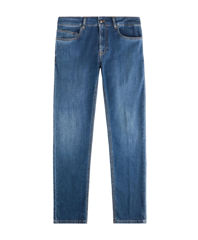 

Синие узкие хлопковые джинсы Fay, синий