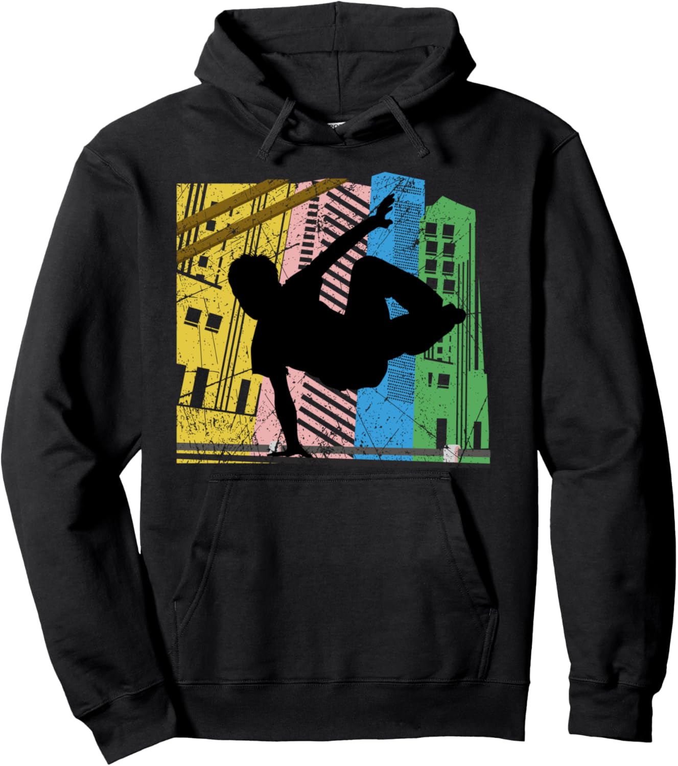 

Винтажная толстовка в стиле ретро с изображением силуэта паркура и фрирана, черная Ingenius Retro Parkour Freerunning Gymnast