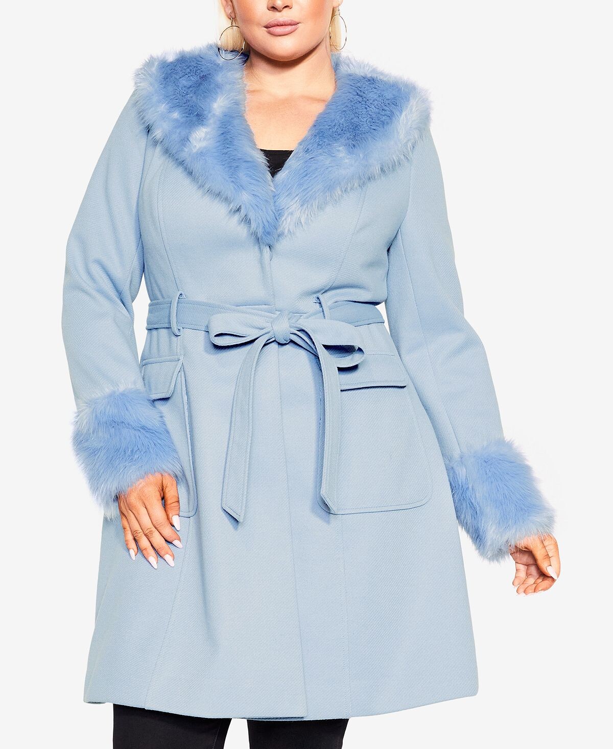 

Модное пальто больших размеров Make Me Blush с завязкой на талии City Chic