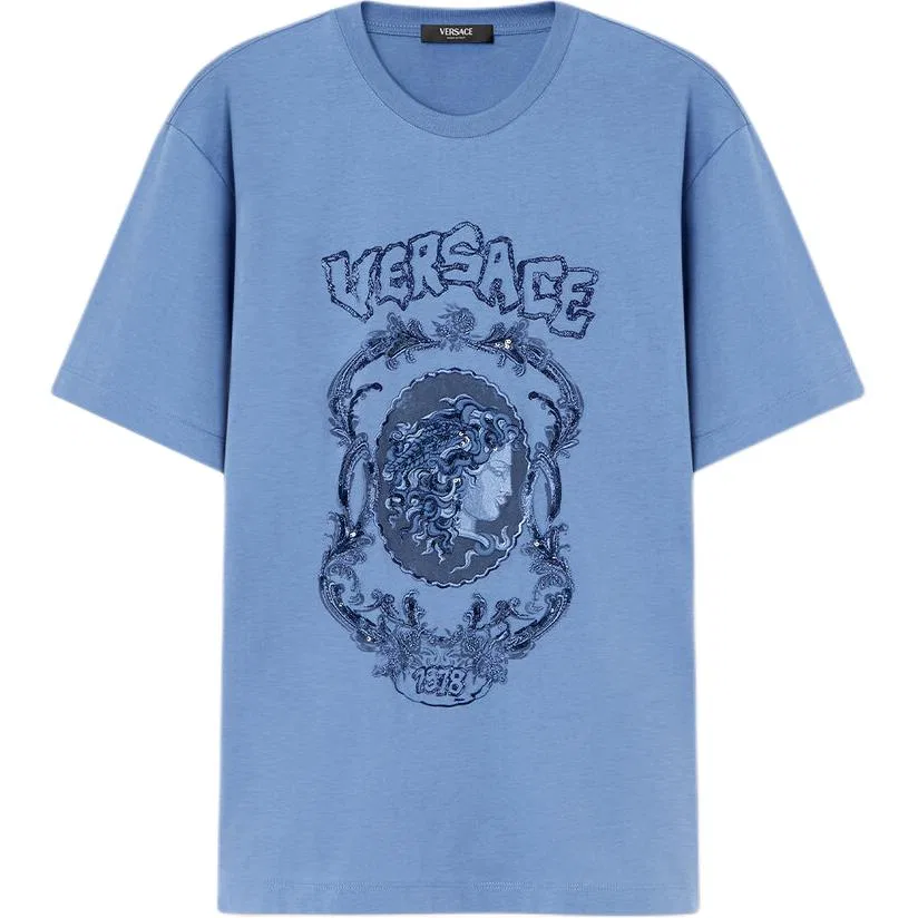 Футболка с вышивкой VERSACE Light Blue