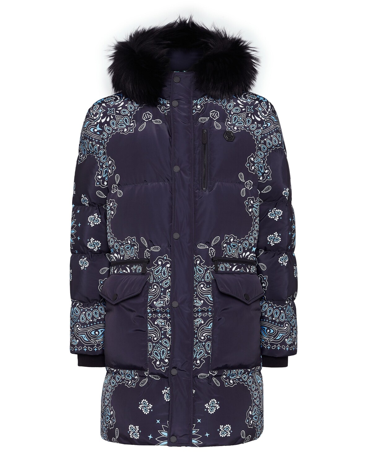 

Нейлоновая и меховая парка с пейсли-банданой Philipp Plein, цвет Dark Blue