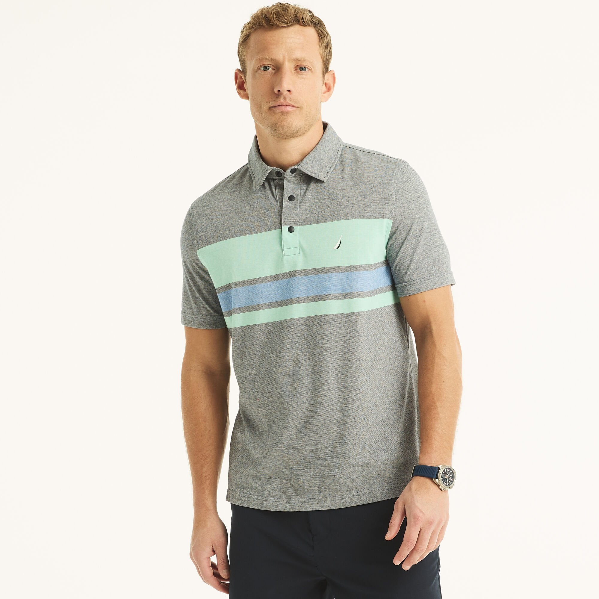 

Мужская рубашка-поло Nautica Navtech Sustainably Crafted Classic Fit Striped Polo, цвет navy seas
