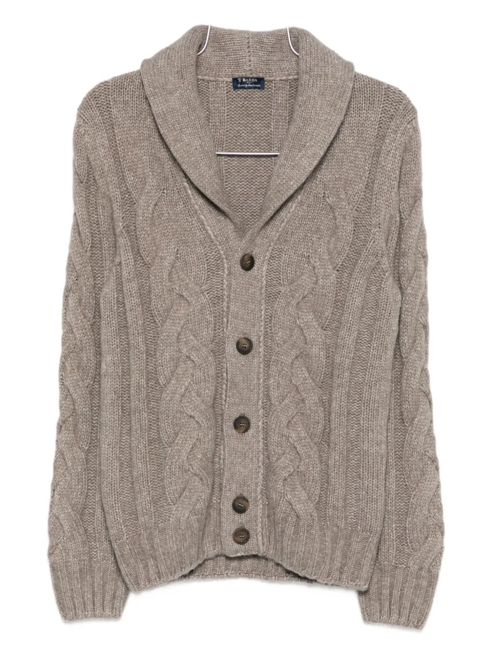 

Кардиган с застежкой на пуговицы и вязкой «косичка» Barba, коричневый