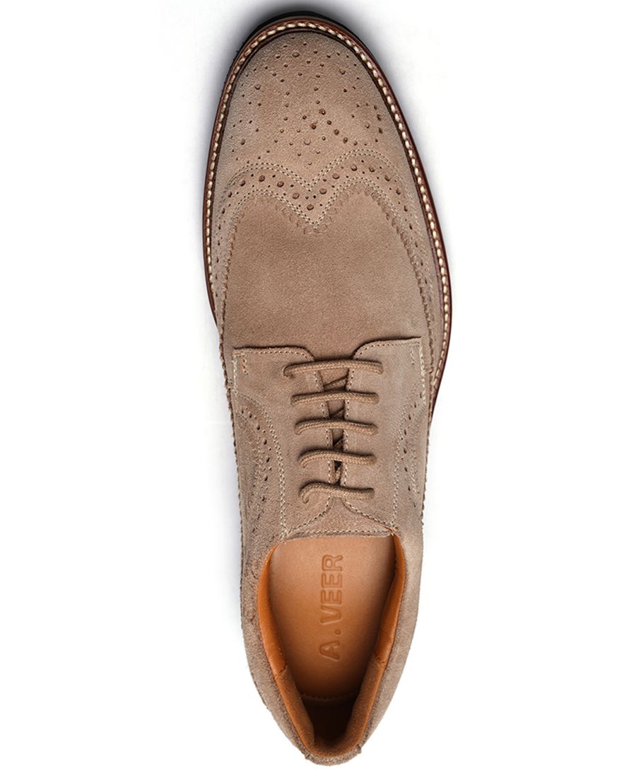 Мужские туфли Ellis Wingtip на шнуровке A Veer, Beige suede — фото 4