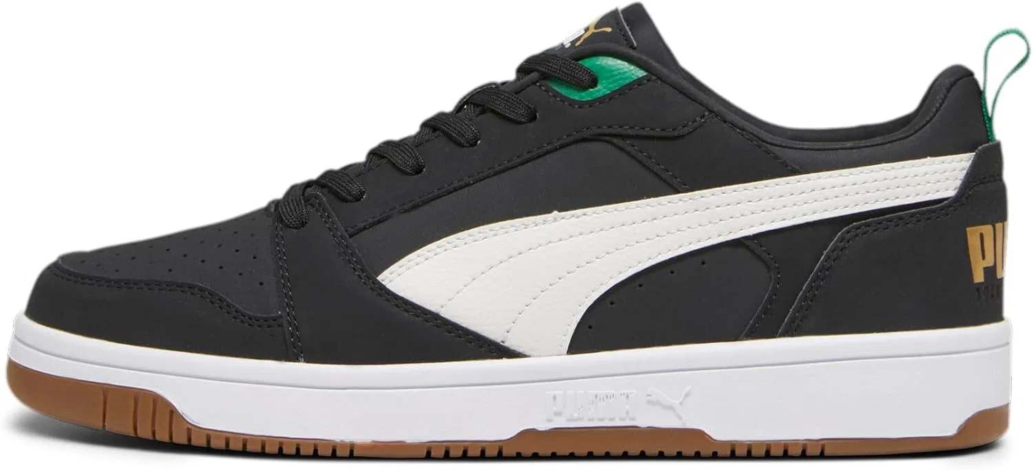 Кроссовки PUMA Unisex Rebound V6 Low 75 Years, 3-Puma Black Warm White Archive Green Gold Pristine