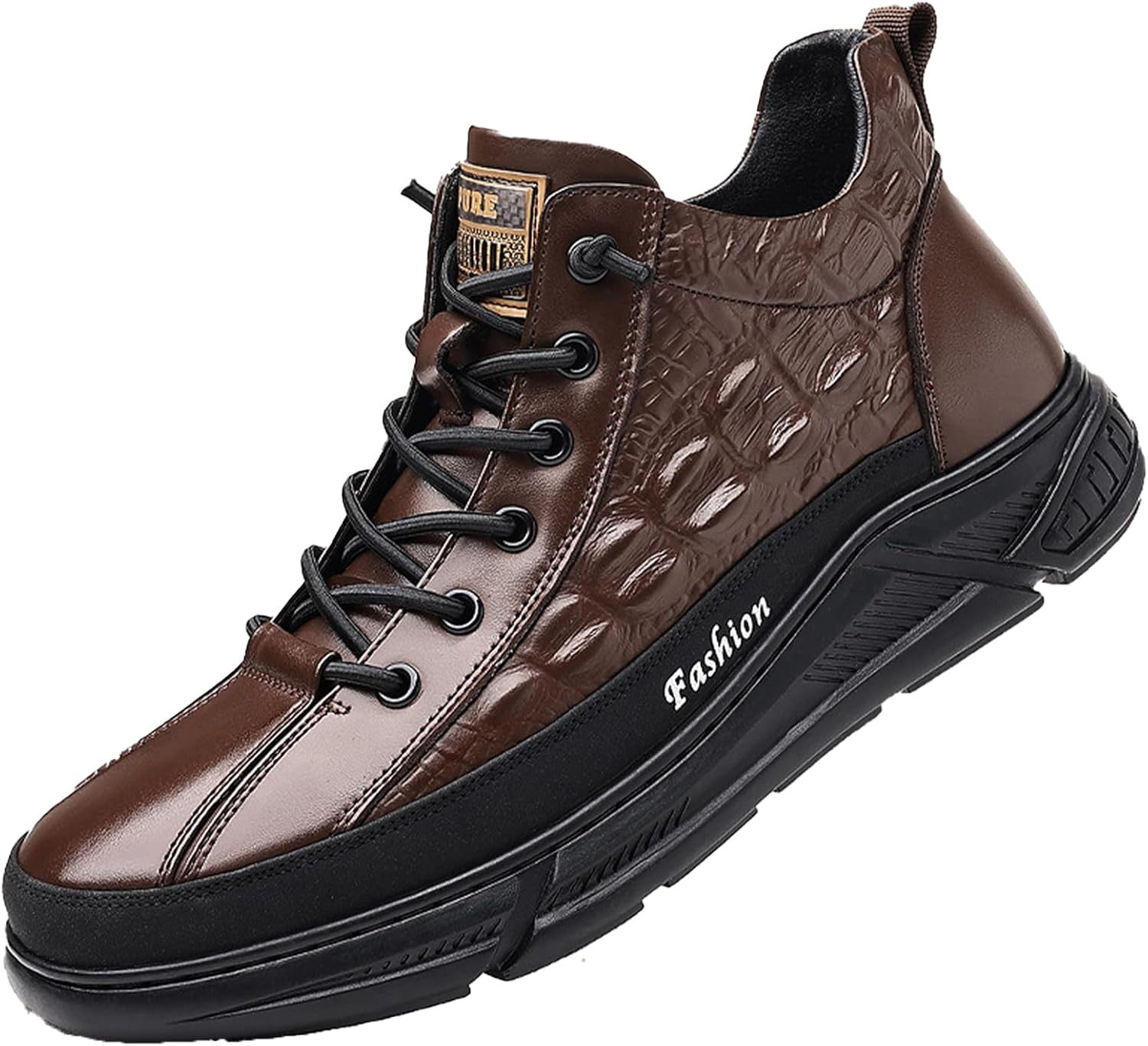 

Мужские кожаные спортивные ботинки на шнуровке с платформой, модные ботинки на щиколотку с круглым носком, высокие кроссовки для ходьбы, удобные, с нескользящей подошвой, повседневные ботинки Cvgvjy, коричневый