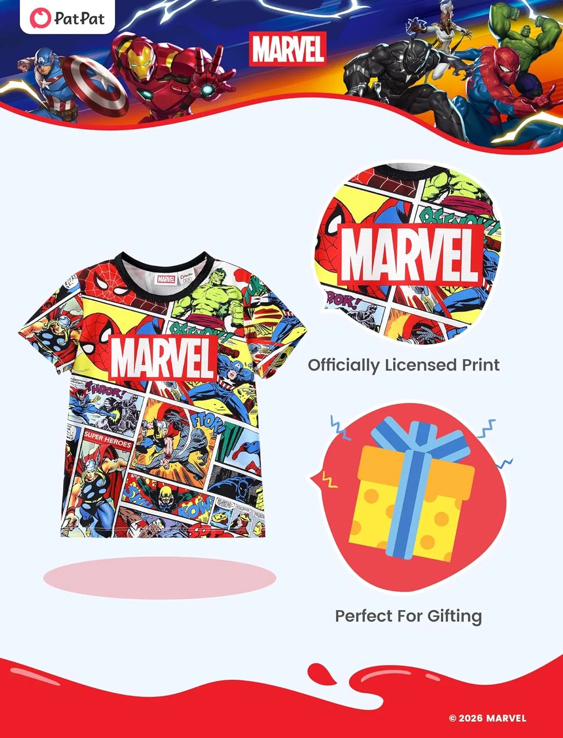 Футболка Marvel, Disney, быстросохнущая с УФ-защитой, Marvel, 2-9 лет — фото 3