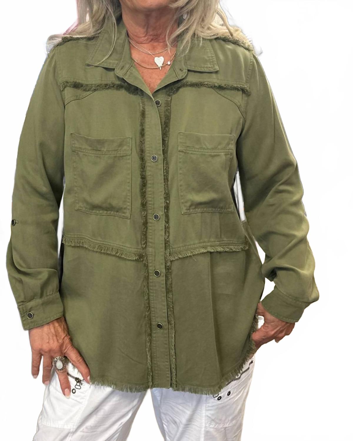 

Рубашка на пуговицах с бахромой в цвете «зеленый мох» Multiples, зеленый