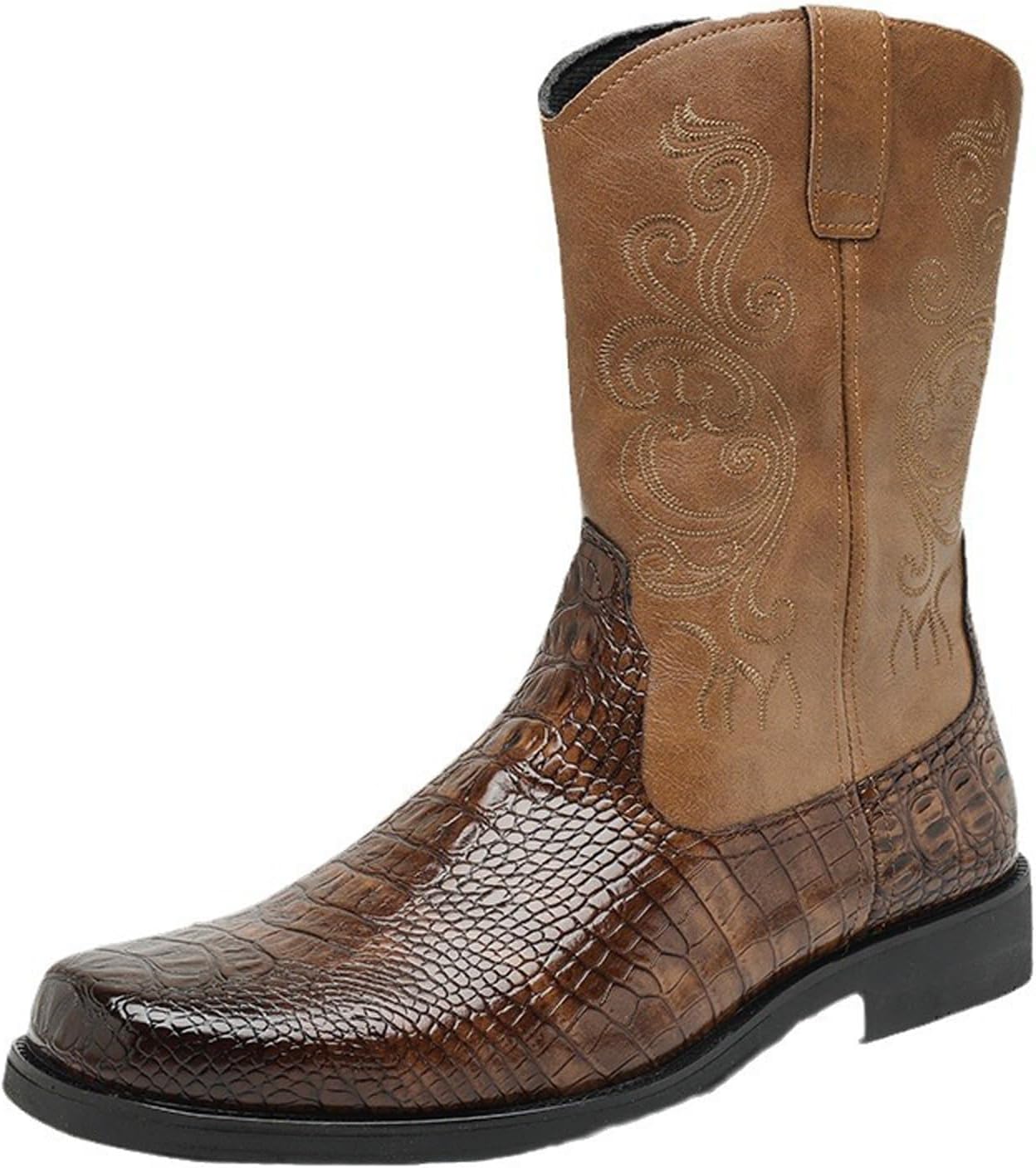 

Мужские ковбойские сапоги ADMLZQQ с вышивкой, западные повседневные сапоги средней длины, коричневый