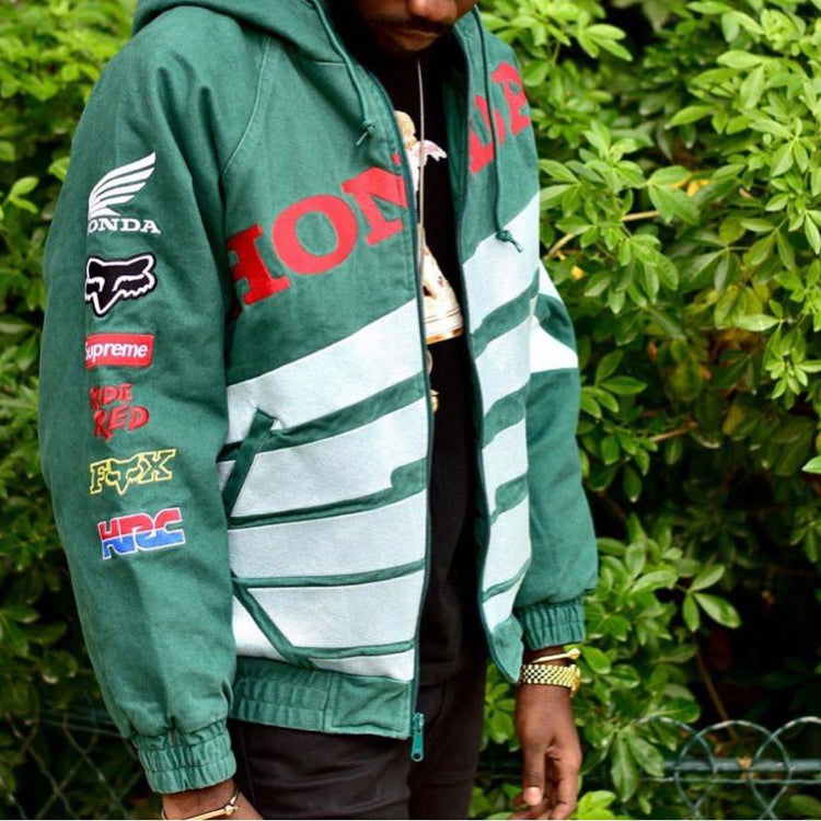 Куртка Supreme x Honda Fox Racing Puffy Zip Up Jacket 'Green', зеленый — фото 4