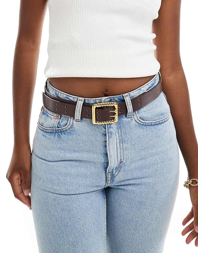 

Светло-коричневый поясной и набедренный ремень для джинсов ASOS DESIGN с угловой пряжкой