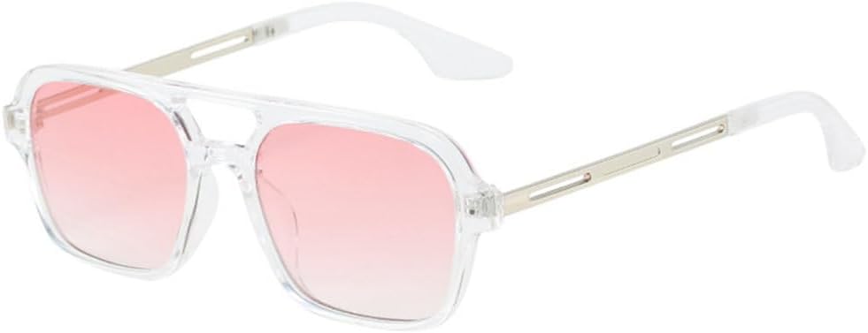 

Ретро солнцезащитные очки с двойной перемычкой для женщин, модные, с прозрачными линзами цвета океана, защита от УФ-излучения UV400; мужские модные металлические полые солнцезащитные очки generic, Transparent Pink