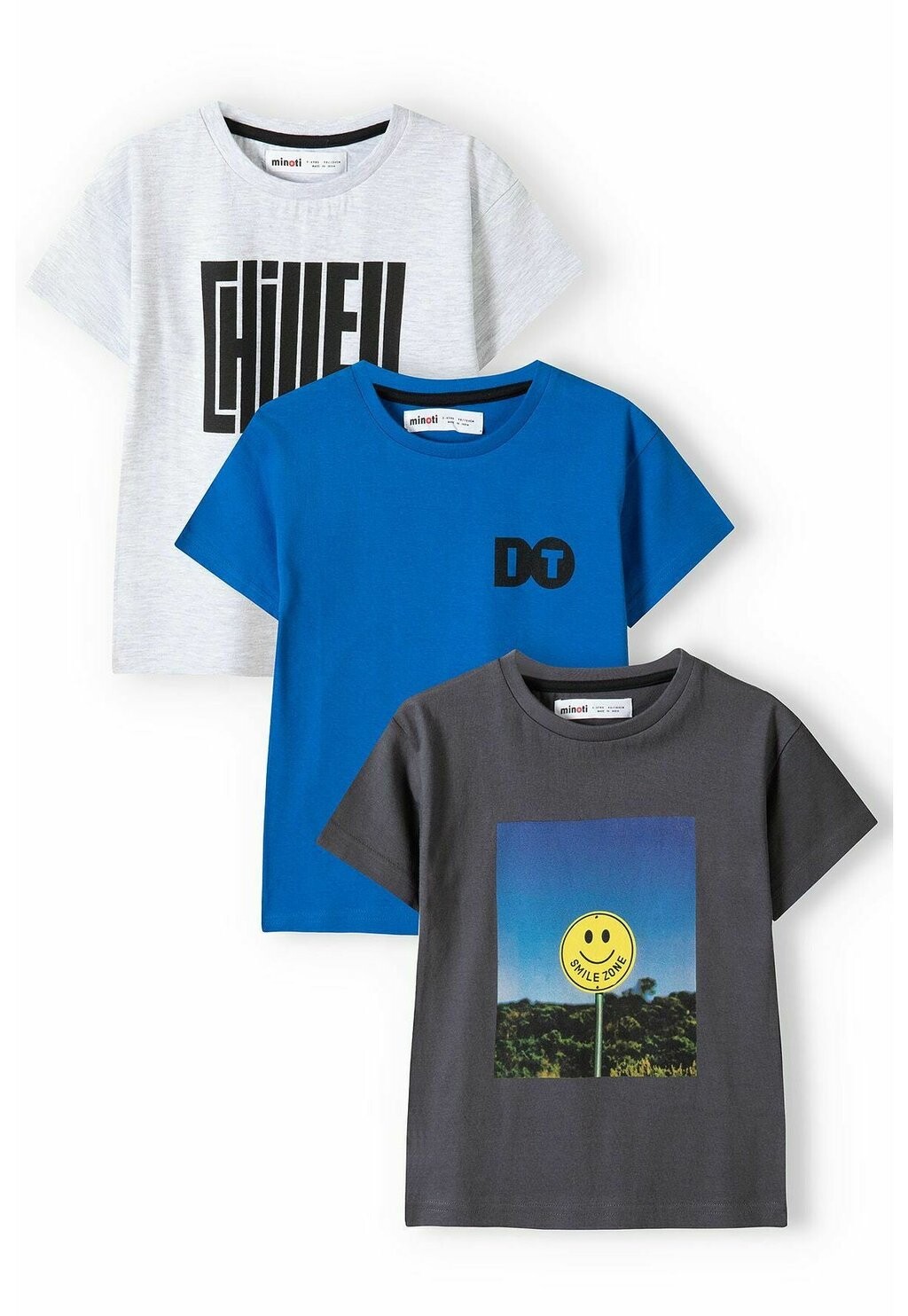 

НАБОР 3 – принт на футболке 3 PACK MINOTI, цвет blue grey black