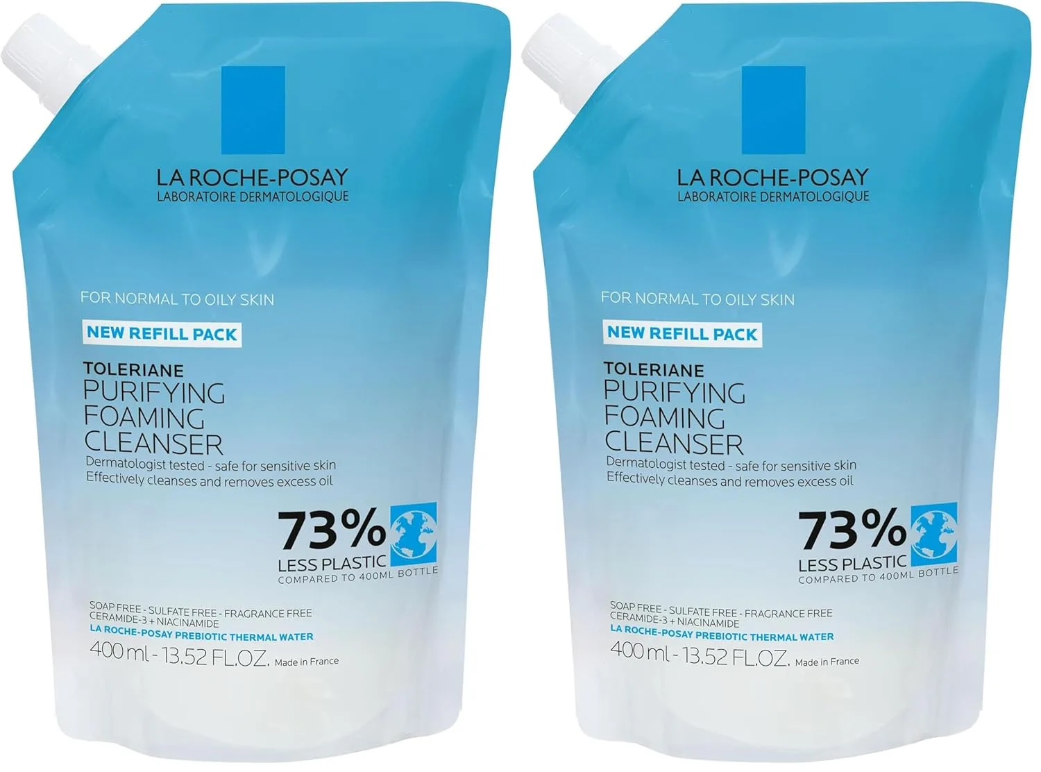 La roche-posay toleriane очищающая пенка для лица, безмасляное средство для умывания для женщин и мужчин с ниацинамидом и церамидами, очиститель пор для чувствительной кожи, не сушит кожу, без мыла 400 мл (2 шт.)