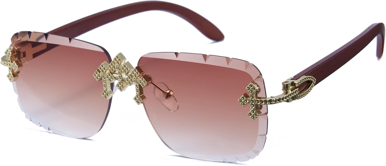 

Мужские солнцезащитные очки Cyxus без оправы с блестками, модные квадратные очки с золотыми крестообразными акцентами в стиле Y2K, уличная одежда для вечеринок и танцев, Dark Brown/Brown-1345