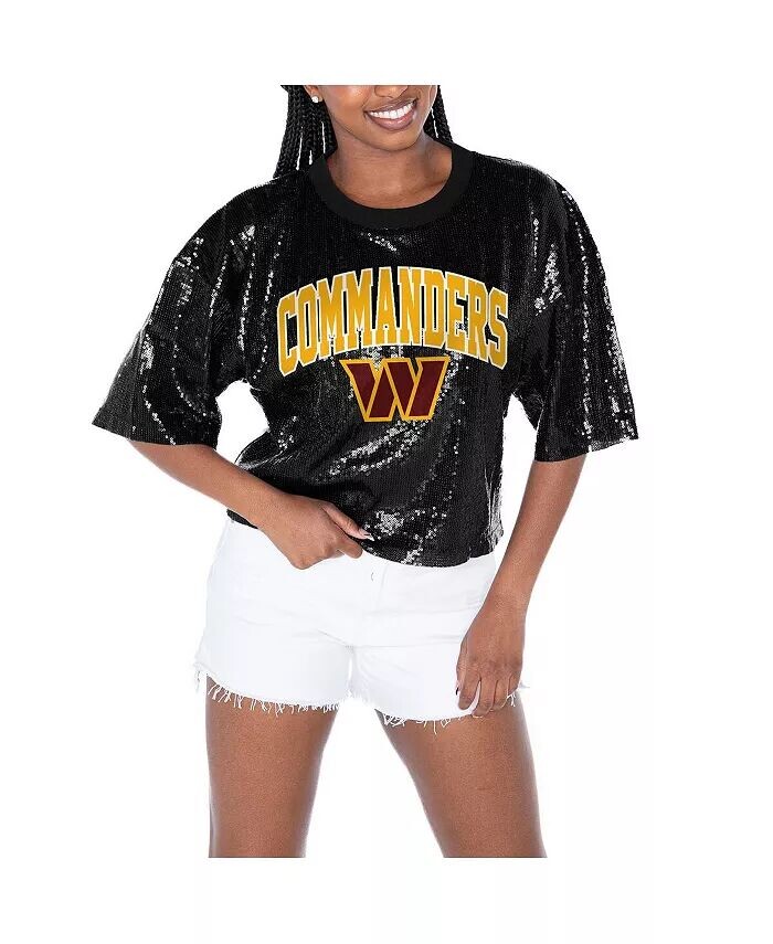 

Женская черная укороченная футболка Washington Commanders Rise Up с пайетками Gameday Couture