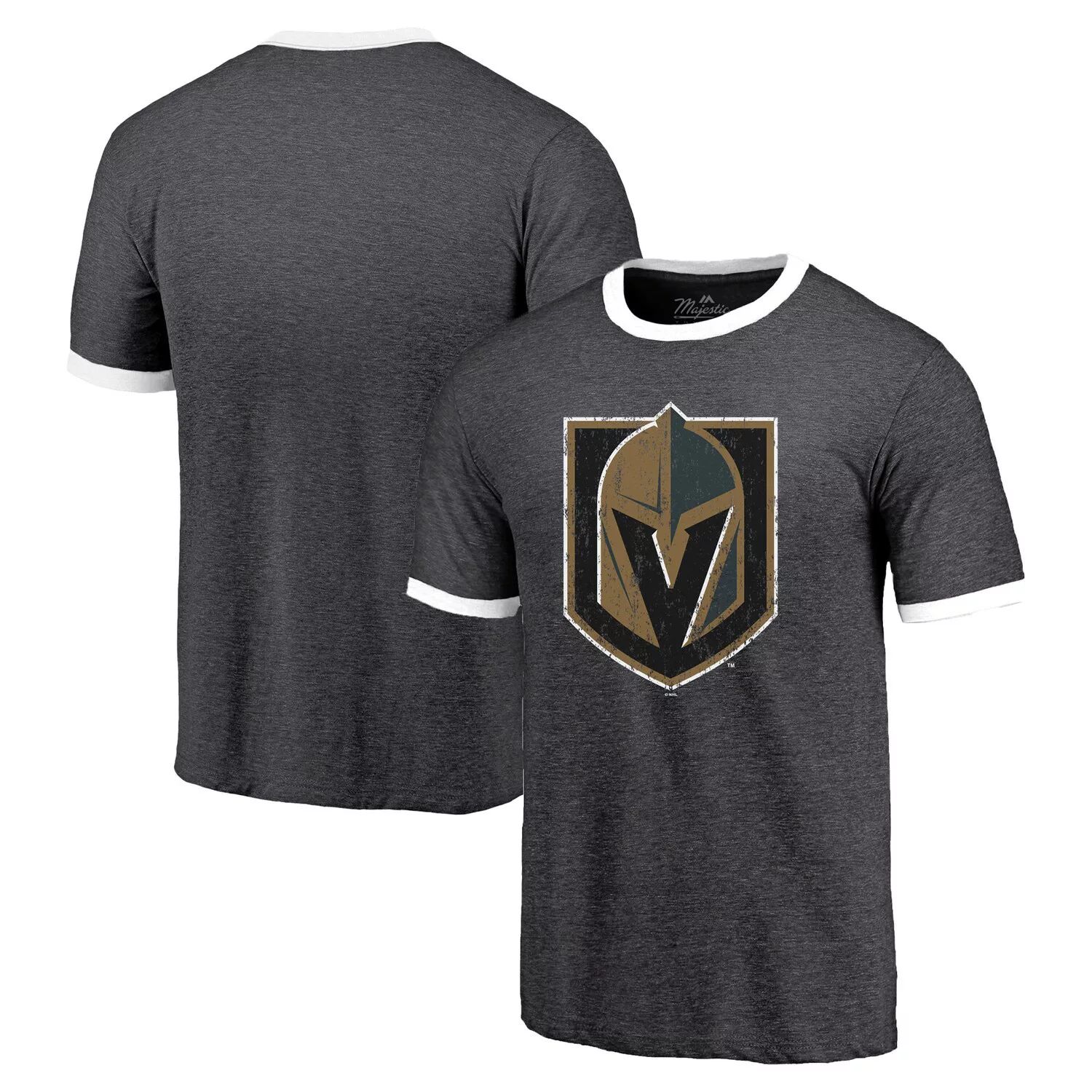 

Мужская футболка с контрастными нитями из трехцветной ткани Vegas Golden Knights Ringer Black Majestic