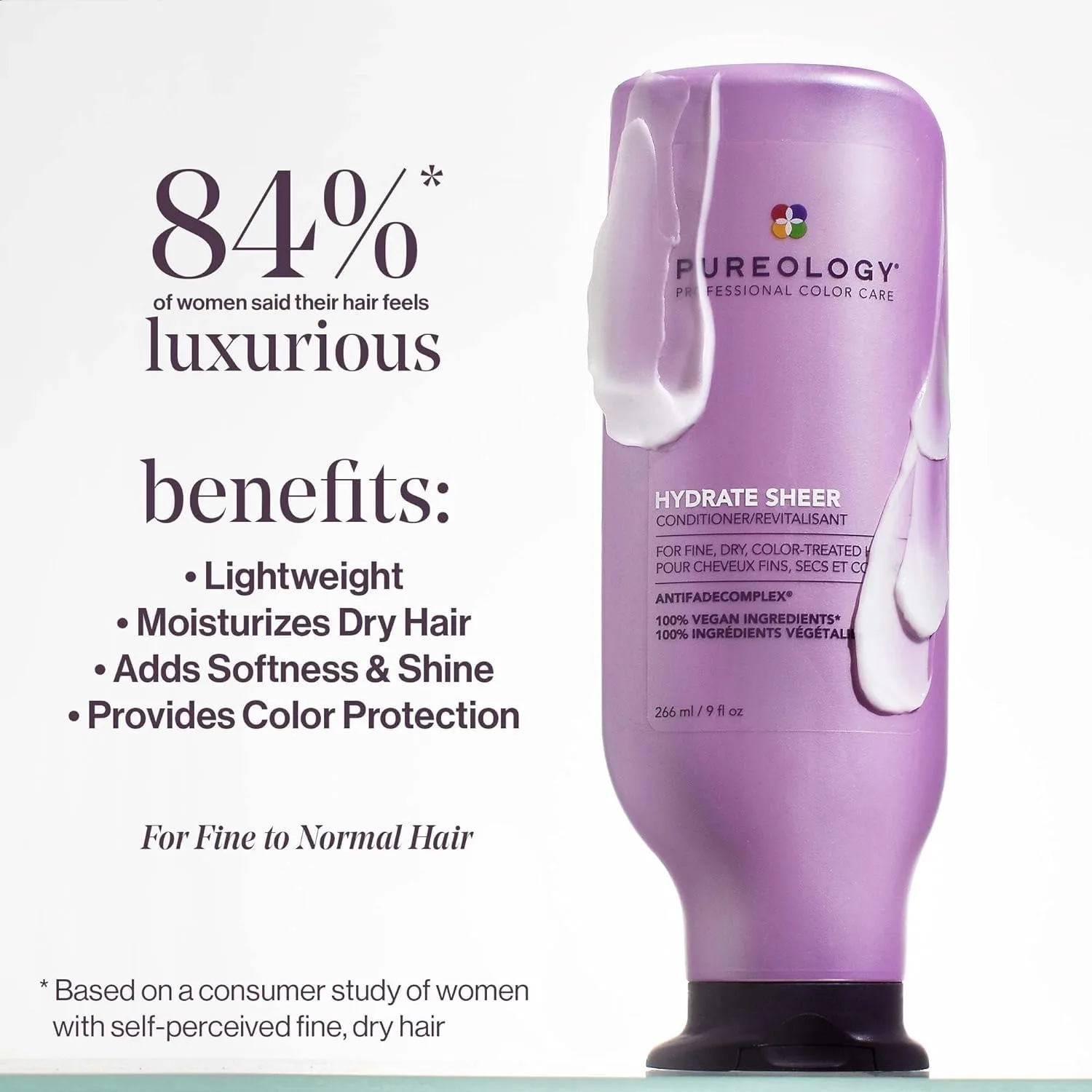 Увлажняющий кондиционер Pureology Hydrate Sheer - легкий увлажняющий кондиционер для тонких или сухих окрашенных волос, без силикона и подходит для веганов. 266 мл (1 шт.), Green — фото 2