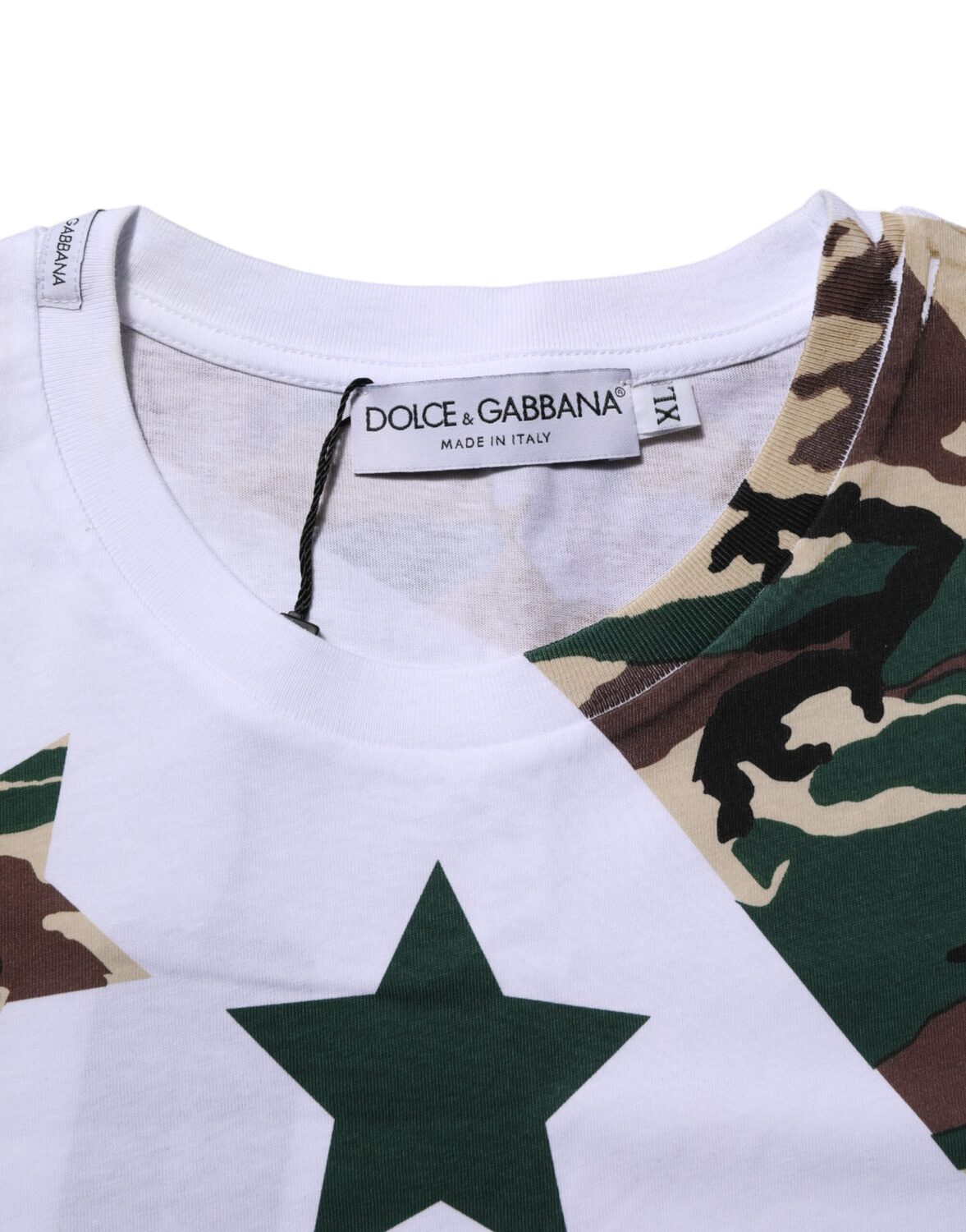 Белая камуфляжная хлопковая мужская футболка с круглым вырезом Dolce & Gabbana, белый — фото 4