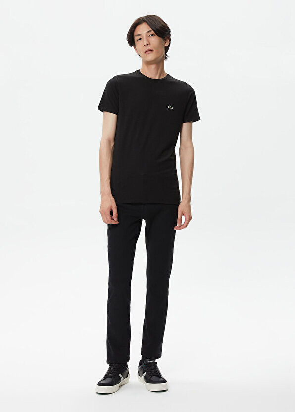 Черная мужская футболка slim fit с круглым вырезом Lacoste