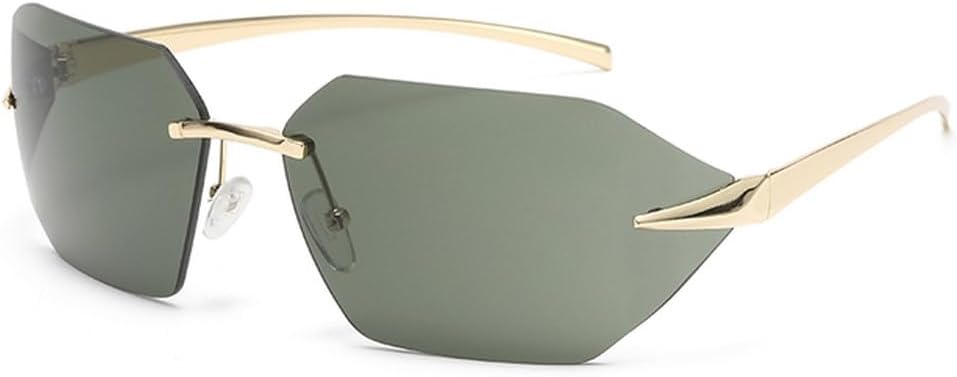 

Классические спортивные солнцезащитные очки LVTFCO без оправы для мужчин и женщин, в стиле ретро, ​​для вождения, со сверхлегкой оправой, защита от УФ-излучения UV400, Gold Green