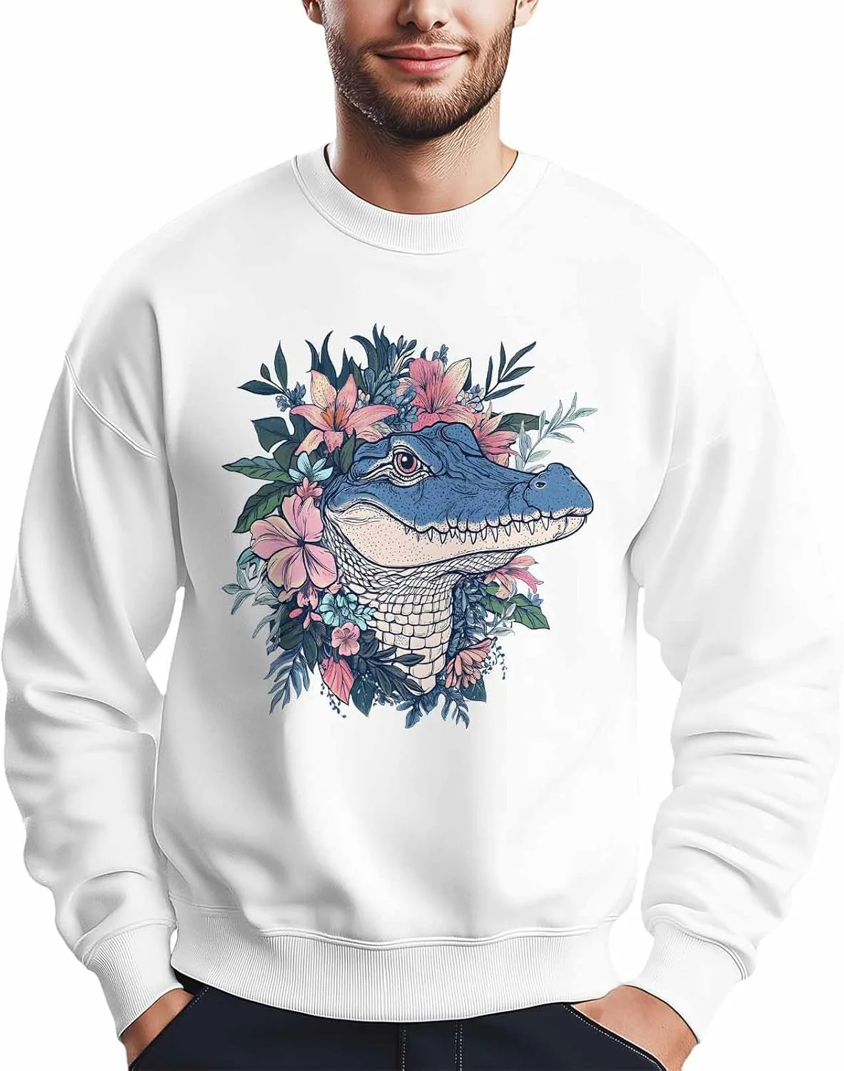

Мужской свитшот с принтом крокодила и цветов Winvebermior