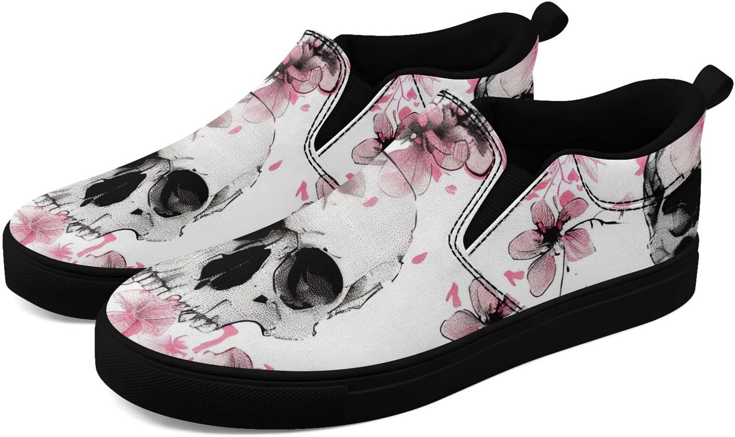 

Стильные слипоны AWSOLE с черепом и цветами из канвы для мужчин и женщин, модные, удобные, легкие кроссовки на плоской подошве, белый/черный/розовый/серый/светло-розовый