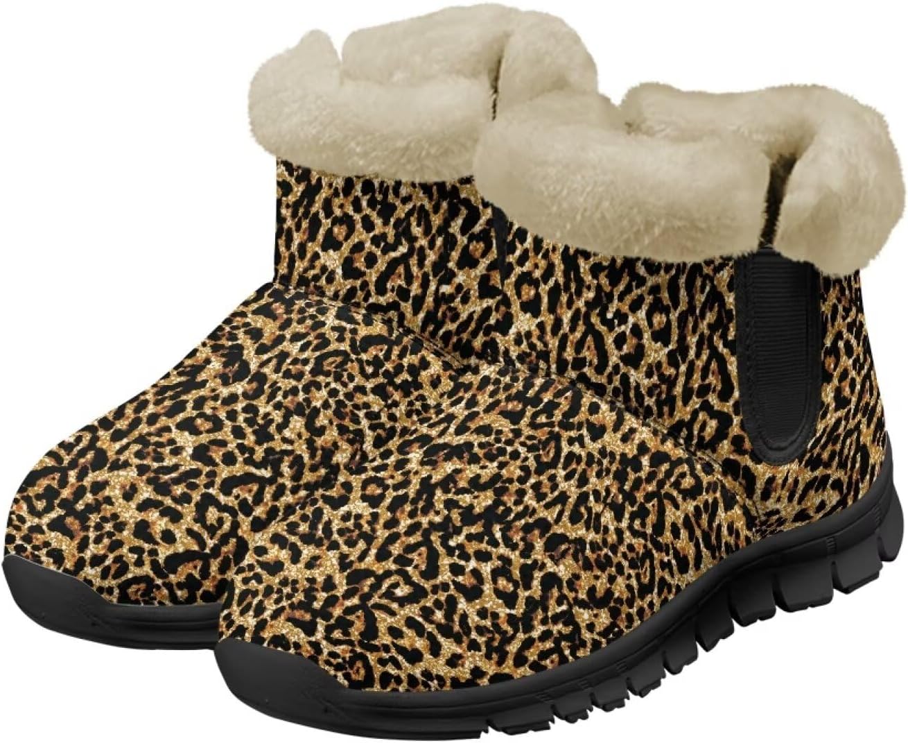 

Зимние сапоги Noprintge для женщин и мужчин, мягкие с уютной плюшевой подкладкой, нескользящие теплые ботинки, Leopard Print