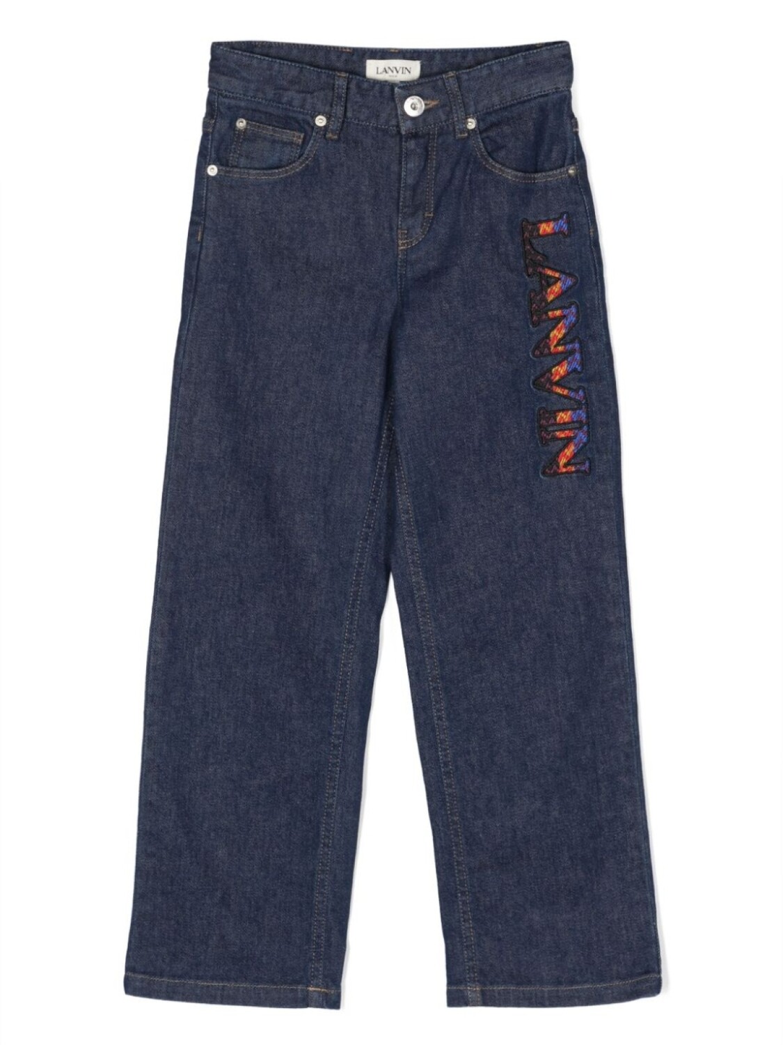 

Lanvin Enfant прямые джинсы Curb с вышитым логотипом, синий