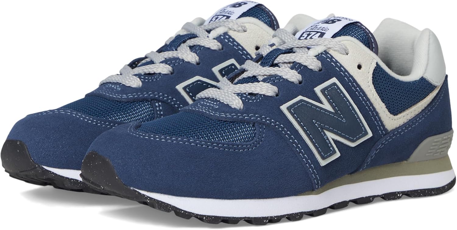 Кроссовки New Balance Kids' 574 V1 на шнуровке, белый/синий/темно-синий — фото 2