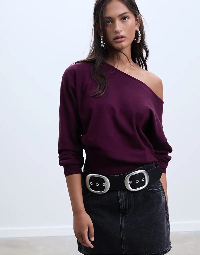 

Свитер Stradivarius с вырезом-лодочкой цвета баклажана