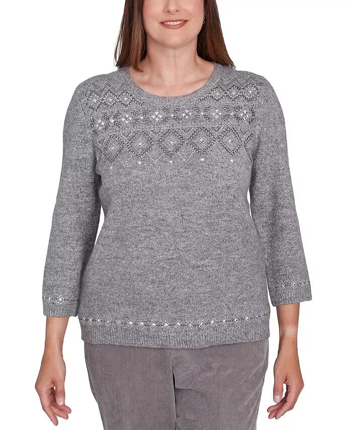 

Свитер Petite Copenhagen Fair Isle Alfred Dunner, серый