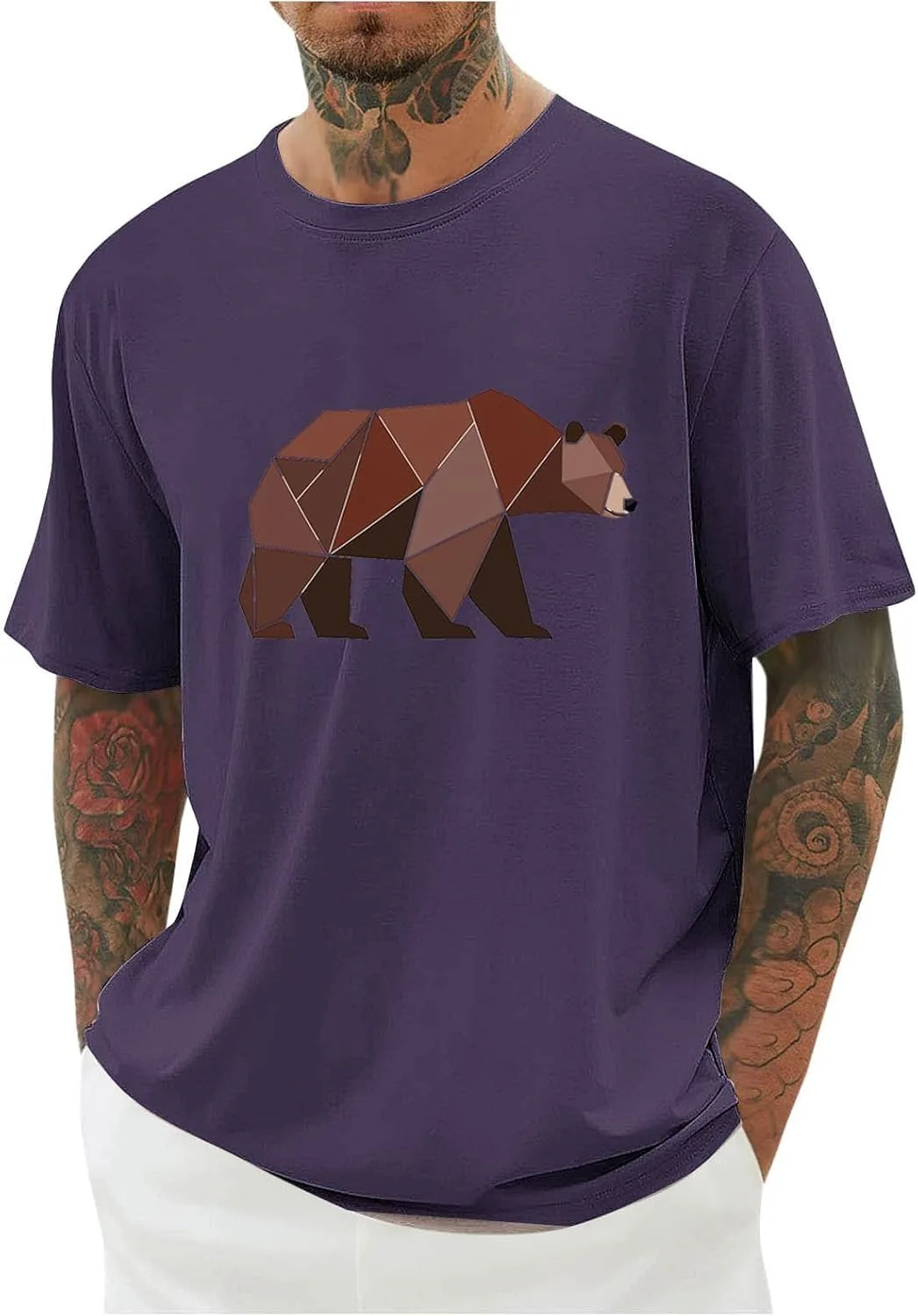 

Футболка с коротким рукавом для мужчин с геометрическим принтом медведя Sdeycui