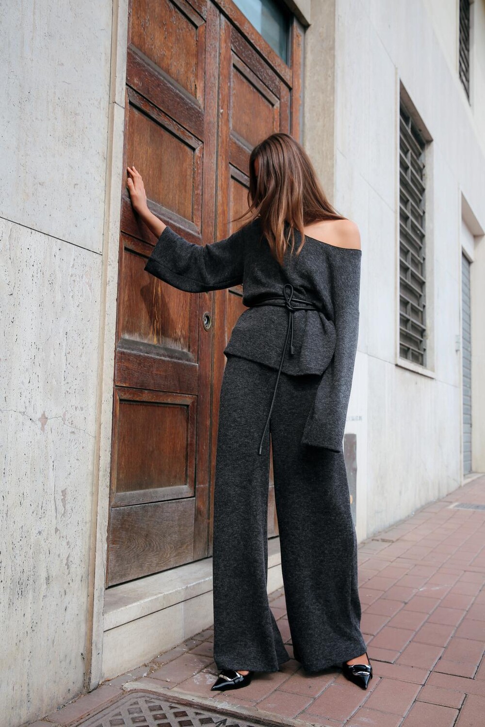 

Мягкие трикотажные широкие брюки ZARA, серый мергель