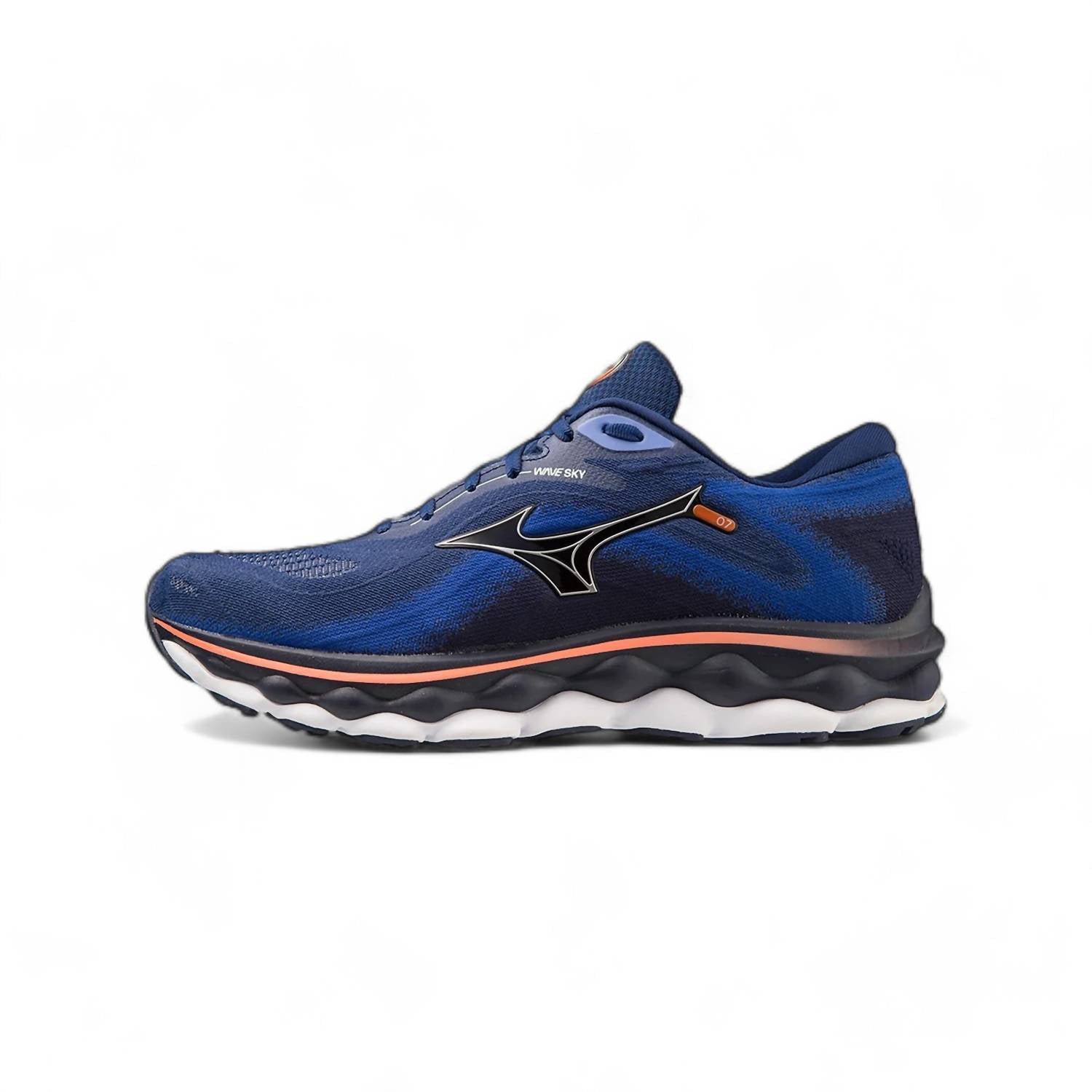 

Мужские кроссовки Wave Sky 7 в цвете Blue Depths/Silver/Neon Flame MIZUNO
