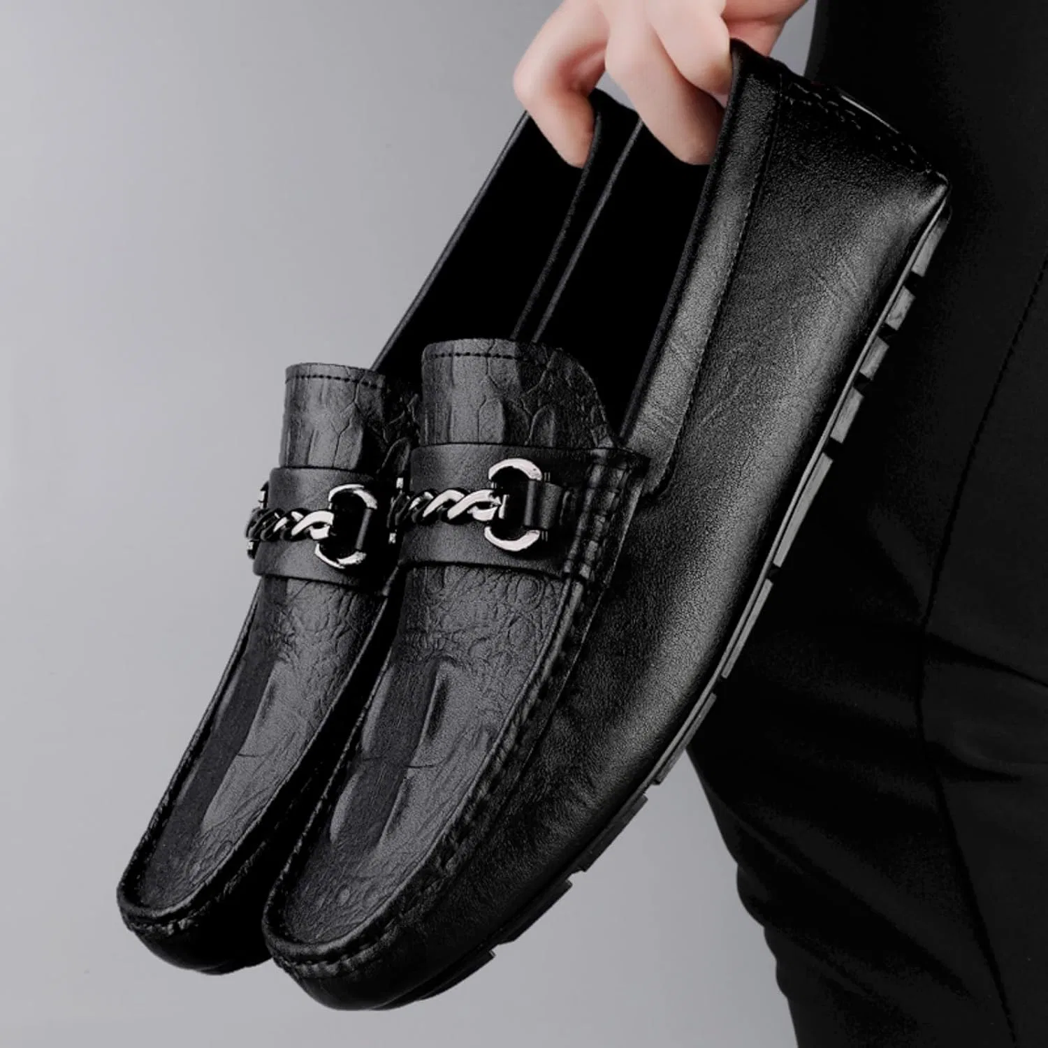 Мокасины кожаные мужские Loafers, черный ZBKHZD — фото 2