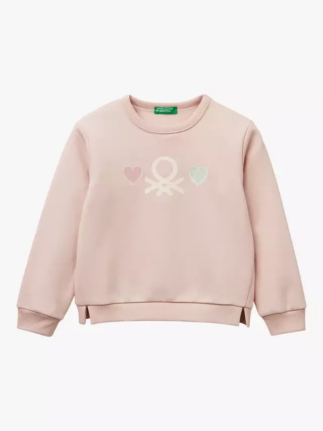 Детская хлопковая толстовка с логотипом, розовая Benetton