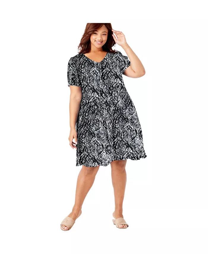 

Короткое платье Plus Size с жатым эффектом Woman Within, черный