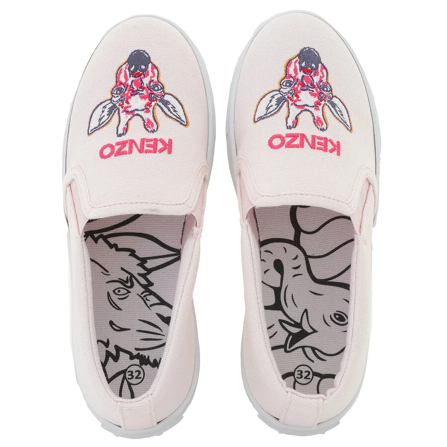 Кроссовки Kenzo Girls с розовым логотипом животного, вышитые и на застежке без шнурков, розовый — фото 3