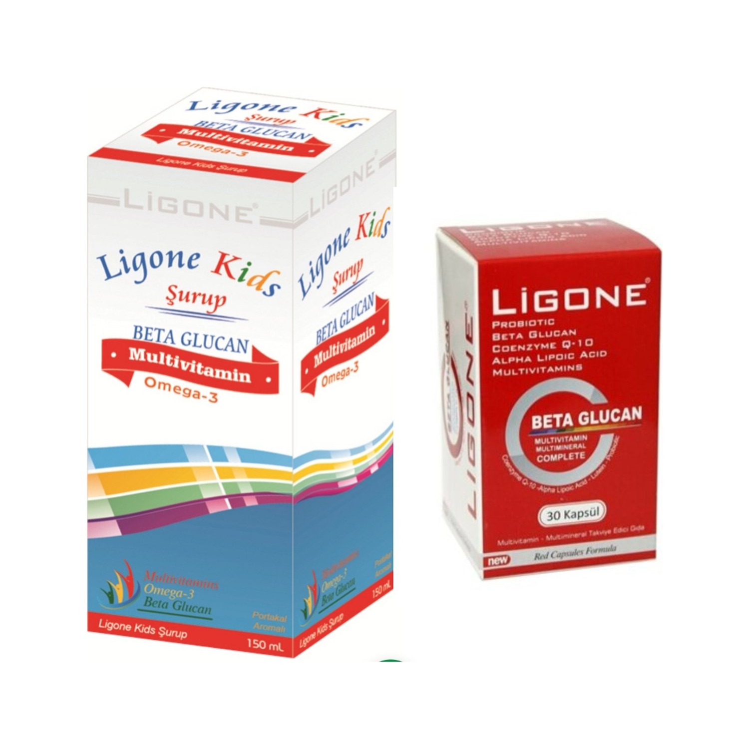 

Мультивитаминный сироп Ligone Kids, 150 мл + бета глюкан Ligone, 30 капсул