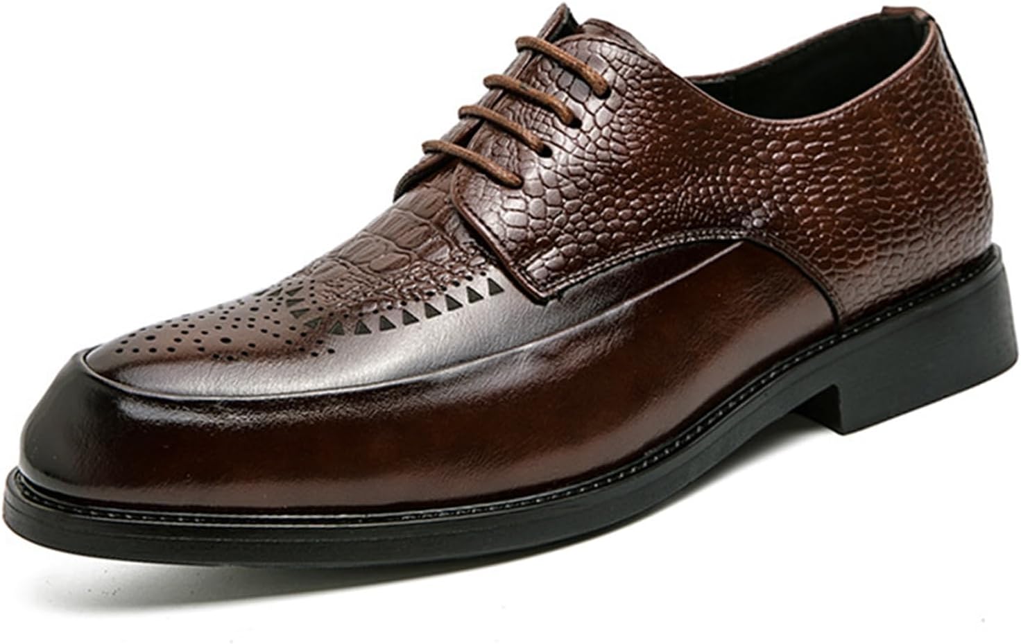 

Мужские стильные туфли Oxfords из натуральной кожи для вечернего костюма, с заостренным носком, низкие, на шнуровке или без, дышащие броги, туфли Derby для бизнес-кэжуал и офисной работы Etoryoox, коричневый