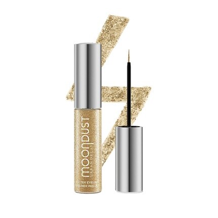 

URBAN DECAY Moondust Жидкая подводка для глаз с блестками Стойкая блестящая подводка и верхнее покрытие для теней для век Быстросохнущая формула на водной основе Масштабируемые мерцающие оттенки Веганская формула Midnight Cowboy Gold Glitter
