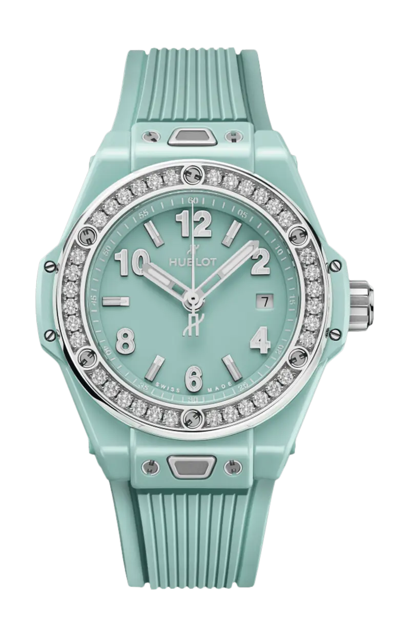 

Big bang one click мятно-зеленая керамика с бриллиантами 33 мм - 485.gs.5271.rx.1204 HUBLOT