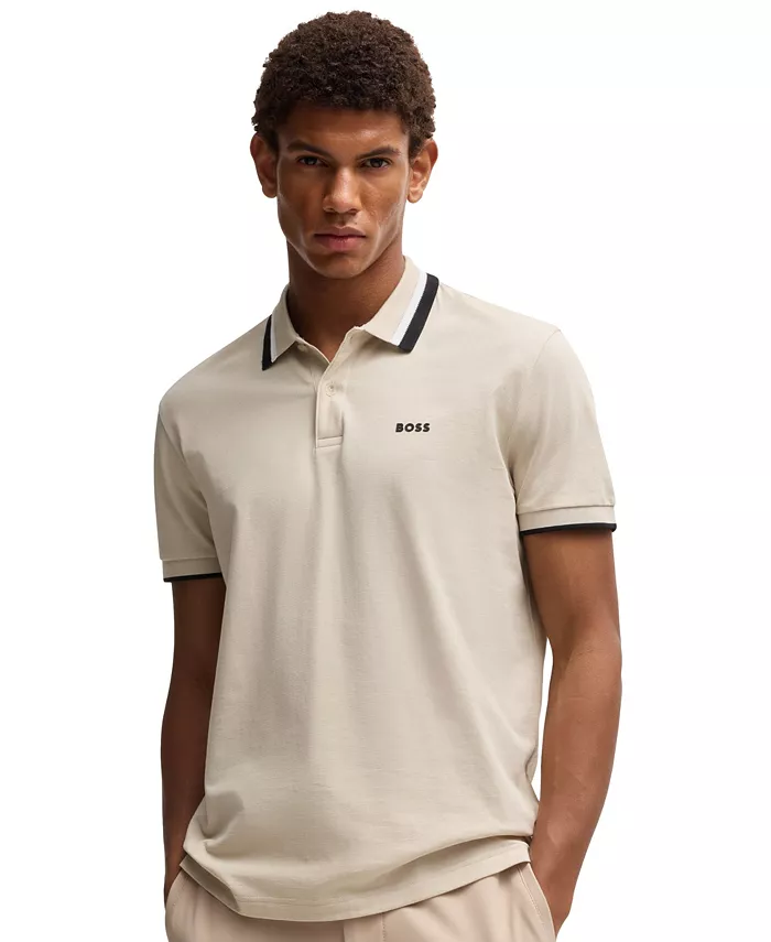 

Мужская поло Paddy Regular Fit с контрастными полосками Hugo Boss, коричневый/бежевый