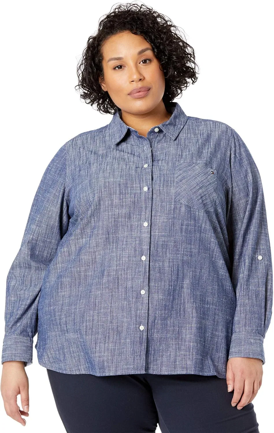 Блуза, хлопковая, рубашка Tommy Hilfiger, chambray