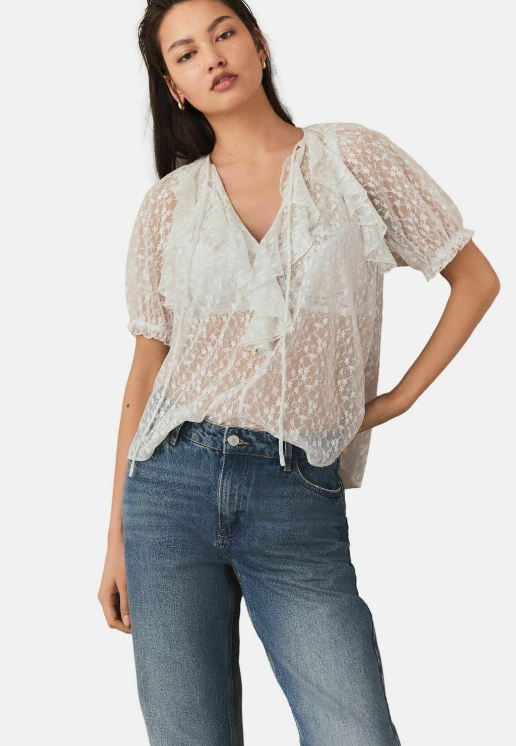 

Блуза REGULAR FIT - SHORT SLEEVE RUFFLE Next, белый