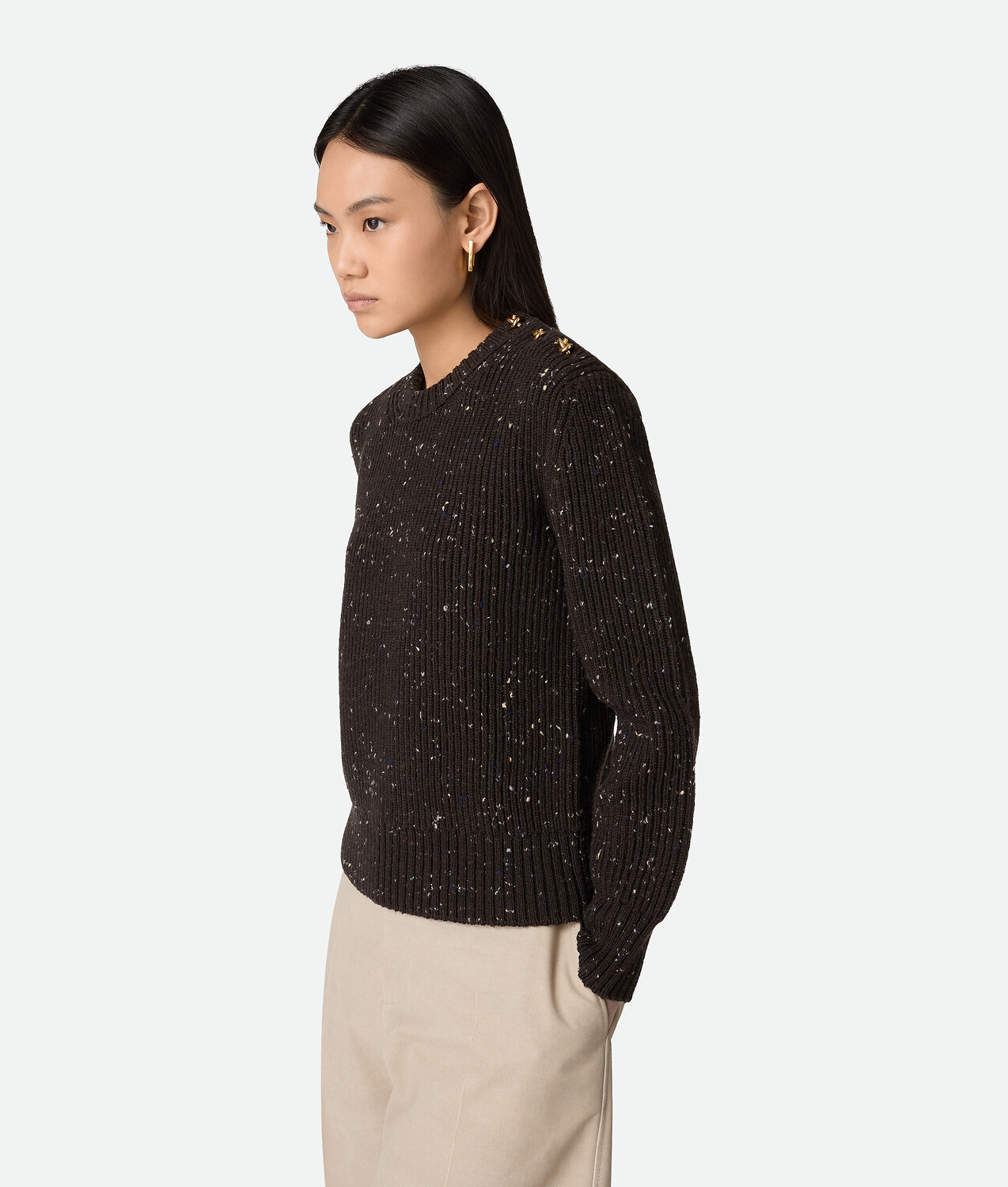 Wool english rib sweater BOTTEGA VENETA, фондан — фото 2