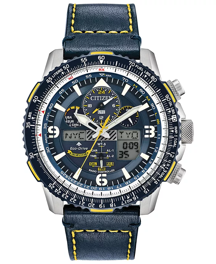 

Мужские часы Eco-Drive Analog-Digital Chronograph Promaster Blue Angels Skyhawk A-T с синим кожаным ремешком, 46 мм Citizen, белый