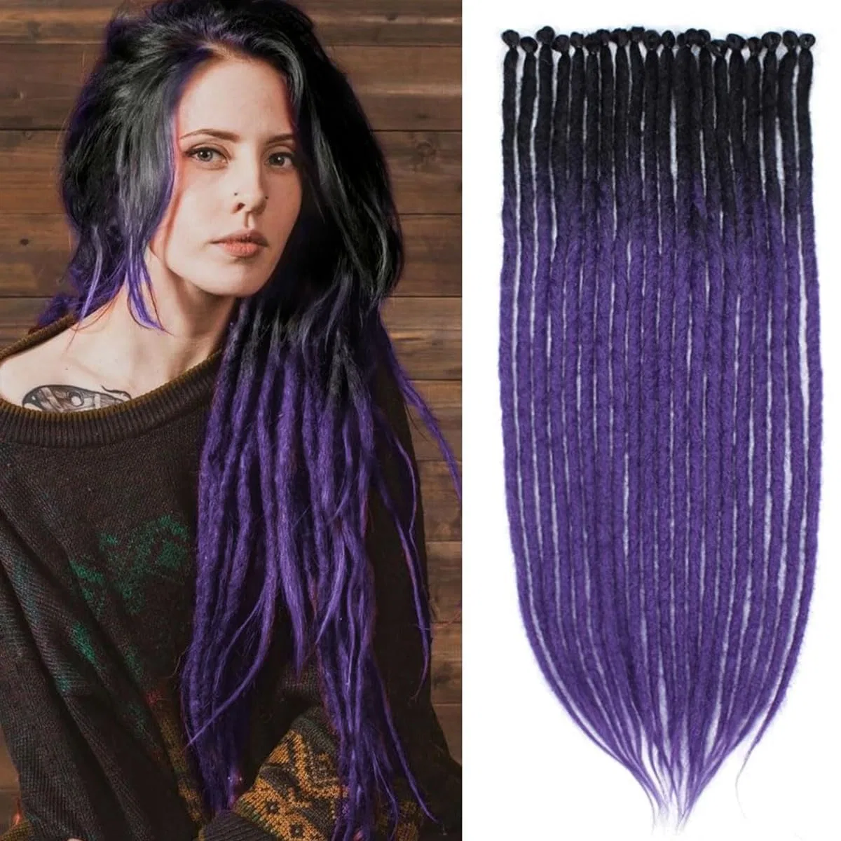 Дреды ручной работы 60 см, черно-фиолетовые, 20 прядей от PORSMEER Porsmeer, Black To Purple
